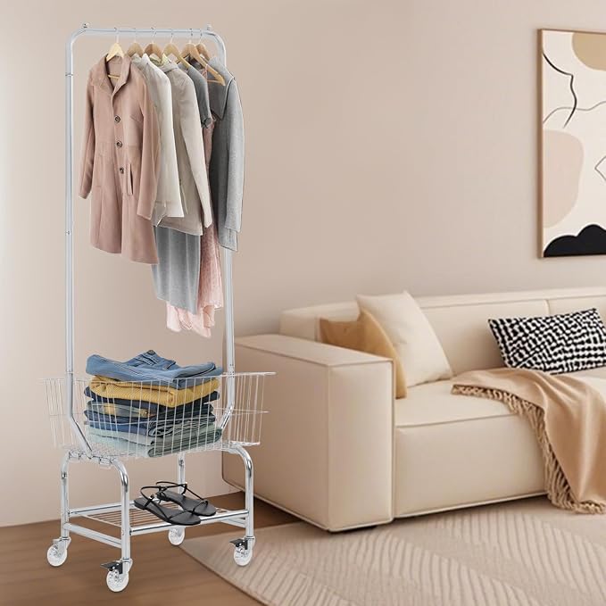 Laundry Cart, Steel Wire Laundry Cart, Laundry Basket - Image 2