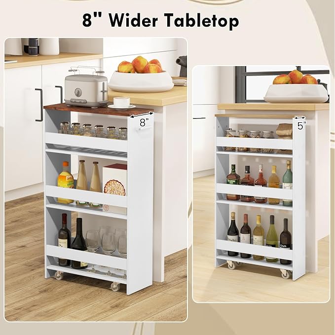 LOKO 4-Tier Rolling Storage Cart, 8 Inches Slim Kitchen Cart on Wheels - Image 7