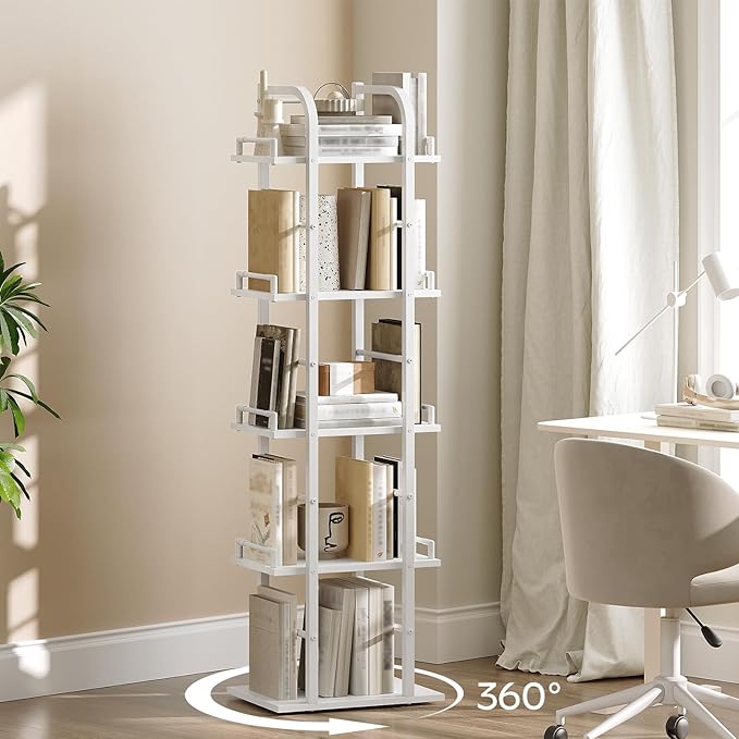 YATINEY 5 Tier Rotating Bookshelf, Freestanding Corner Bookshelf, 360 Spinning - Image 2