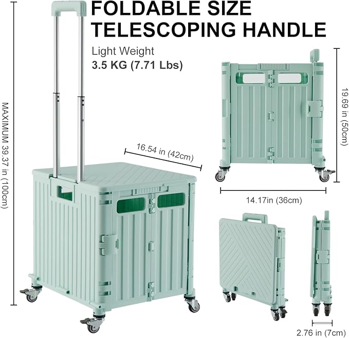 MACOPRO Folding Utility Cart Portable Rolling Crate Handcart Shopping Trolley - Image 4