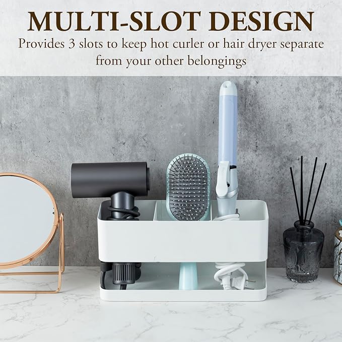 MyGift Hair Tool Organizer, 3-in-1 Metal Hair Dryer Holder, Wall Mounted Blow - Image 2