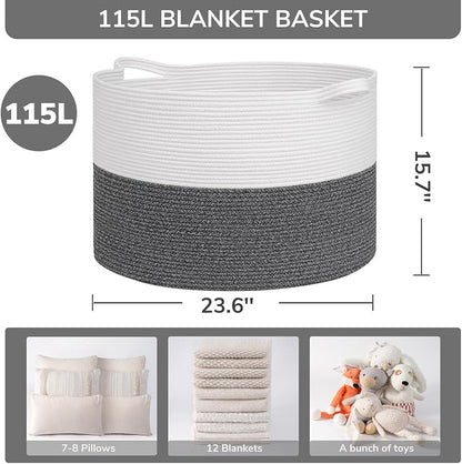 INDRESSME 115L Extra Large Cotton Rope Blanket Basket, Woven Baby Laundry - Image 2