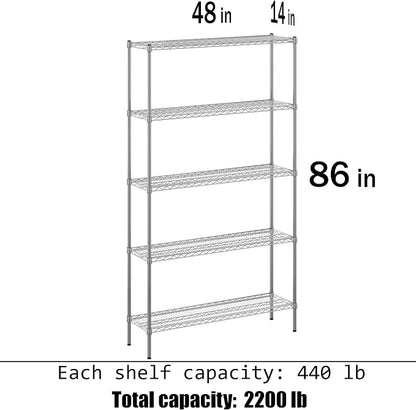 14" Deep x 48" Wide x 86" Height Wire Shelving Kit | 5-Tier | NSF Commercial - Image 3