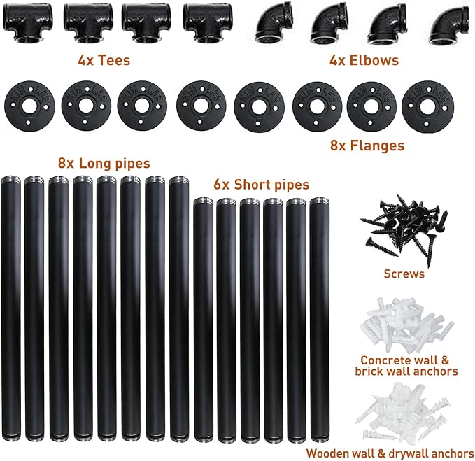 HITOMEN Industrial Iron Pipe Shelves, 2 Set 4-Tier 41.5" Tall 12" Depth - Image 4