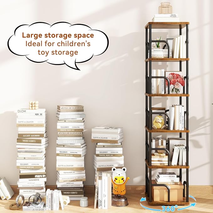 IBUYKE 6 Tier Rotating Bookshelf, Square Bookcases - Image 7