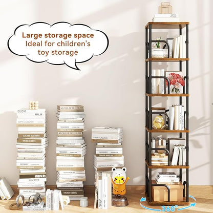 IBUYKE 6 Tier Rotating Bookshelf, Square Bookcases - Image 7