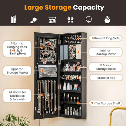 Giantex Jewelry Cabinet Armoire Door Wall Mount, 47.2in Lockable Touch Screen - Image 3