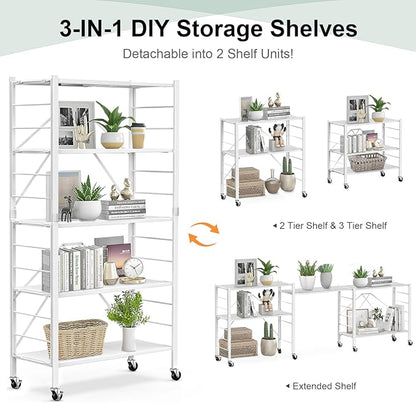 Himix 5 Tier Foldable Storage Shelves, Expandable Folding Pantry Shelf - Image 3
