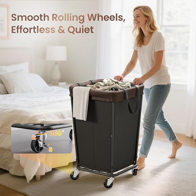 160L Laundry Basket with Wheels, 2-section Rolling Laundry Basket, Large - Image 2