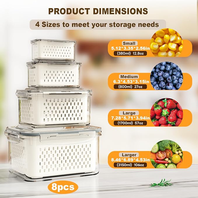 8 Pcs Fruit Storage Containers for Fridge - Image 2