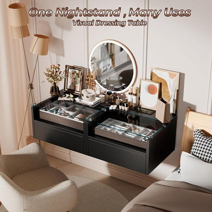 Loomie Black Floating Nightstands Set of 2, 18.9” Bedside Table w/Charging - Image 5