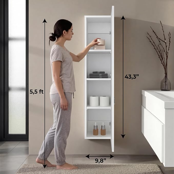 Tuhome Tall Wall Cabinet, 43.3" High Slim One Door Storage - Image 9