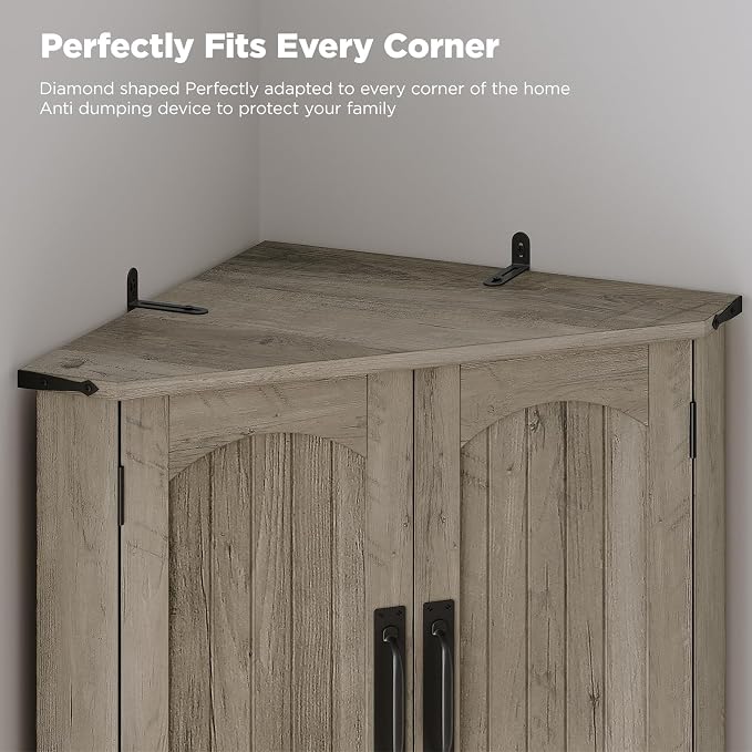 Maupvit Tall Corner Cabinet, Farmhouse Corner Storage Cabinet - Image 6