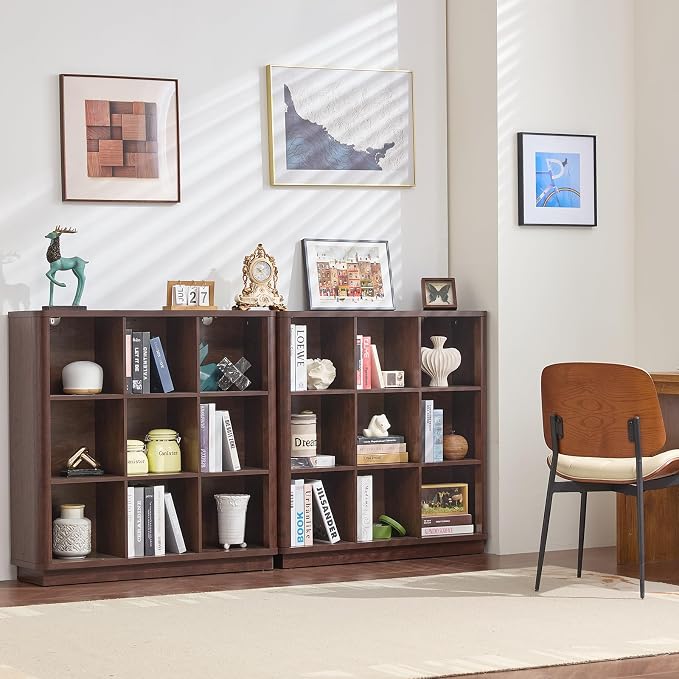 9 Cube Bookshelf, Wood Floor Standing 3-Tier Cubby Book Shelf - Image 4