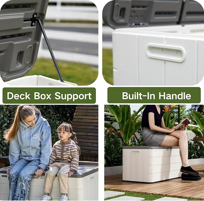 ZZM 110 Gallon Lockable Resin Deck Box, Waterproof Outdoor Storage Box - Image 4