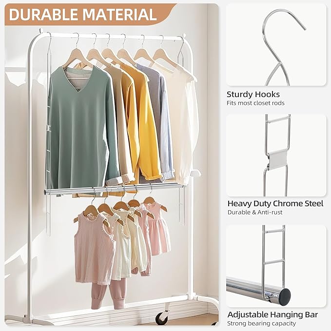 STORAGE MANIAC Hanging Closet Rod, Adjustable Width and Height Closet Hanging - Image 3