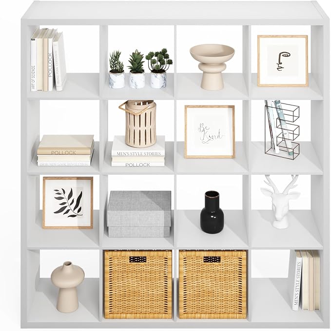 Furinno Simple Cube Storage Organizer, 16-Cube Display Shelf, Open Back - Image 6