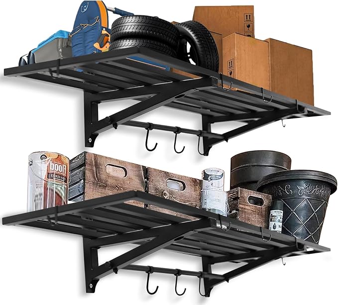 2-Pack 1.6X4 FT Garage Shelving Wall Mounted Holds Up to 800 Lbs Heavy Duty by LEEKIMID