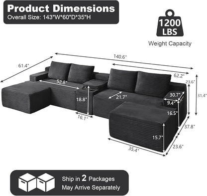 GNIXUU 140.6" Oversized U Shaped Boneless Sectional Couches - Image 2