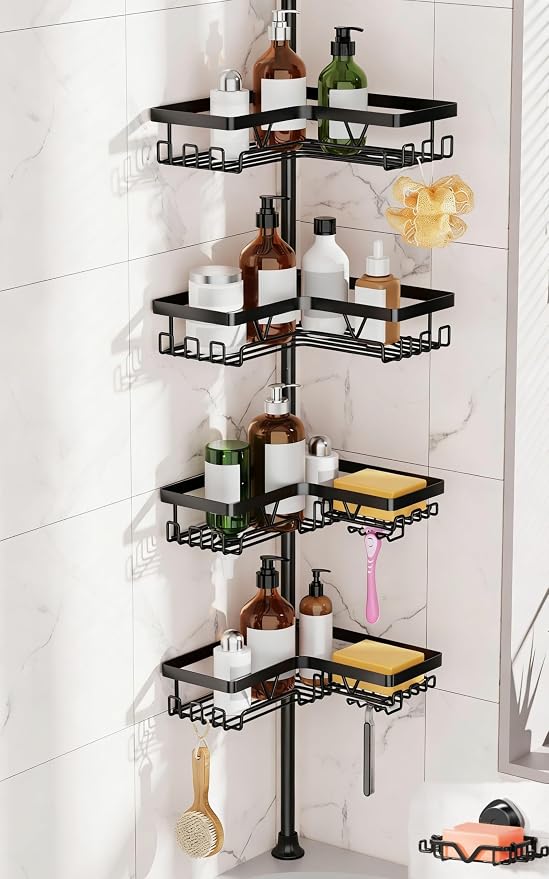 KEGII Shower Caddy Tension Pole, Rustproof Adjustable Corner Shower Organizer by KEGII