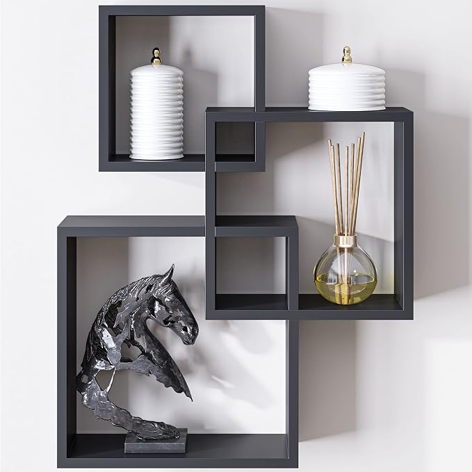 Ballucci Modern Interlocking Cube Floating Shelves, Wall Mount Wood Square - Image 9