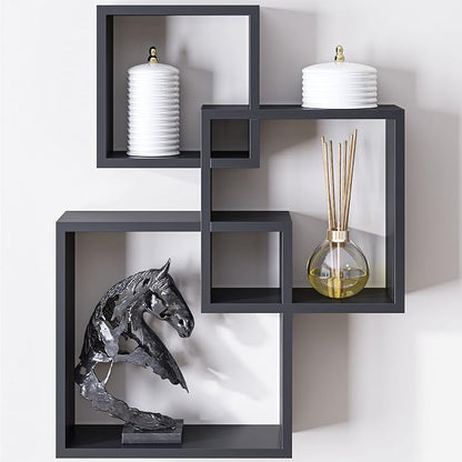 Ballucci Modern Interlocking Cube Floating Shelves, Wall Mount Wood Square - Image 9
