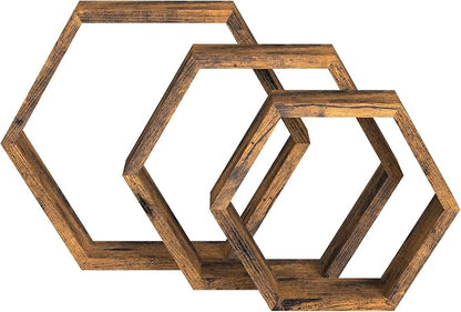 CADUKE Hexagon Floating Shelves, Decorative Wall Mounted Shelves, Wooden - Image 9