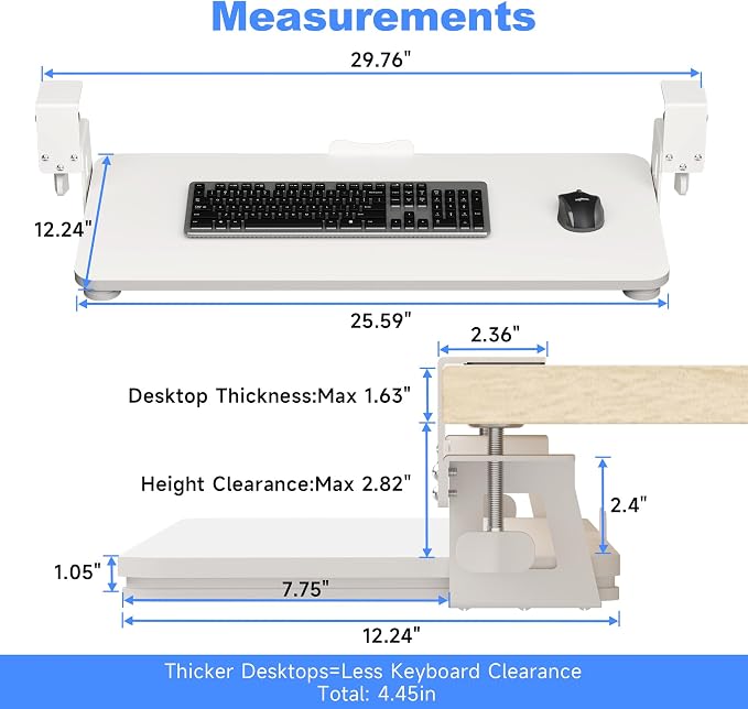 XINLEI Keyboard Tray Under Desk Large C-Clamp 25.6” x 11.8” Slide-Out Platform - Image 2