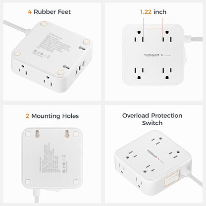 TESSAN Flat Plug Extension Cord, 5 Ft Surge Protector Power Strip - Image 7