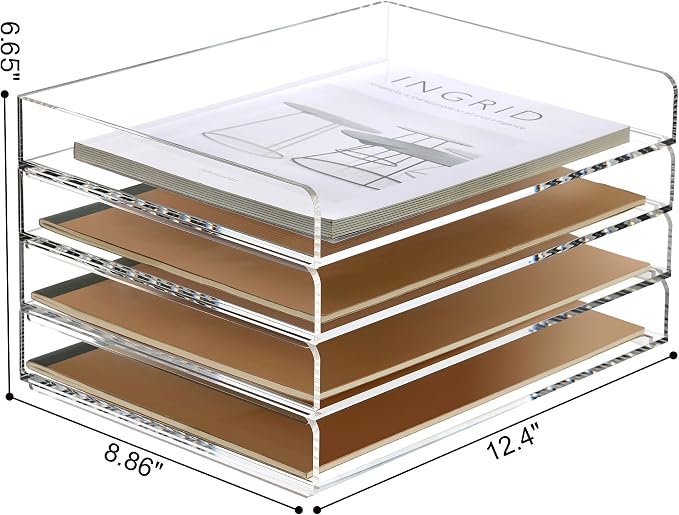 SANRUI 4 Tier Clear Desk Paper Letter Organizer Trays, A4 Stackable File - Image 2
