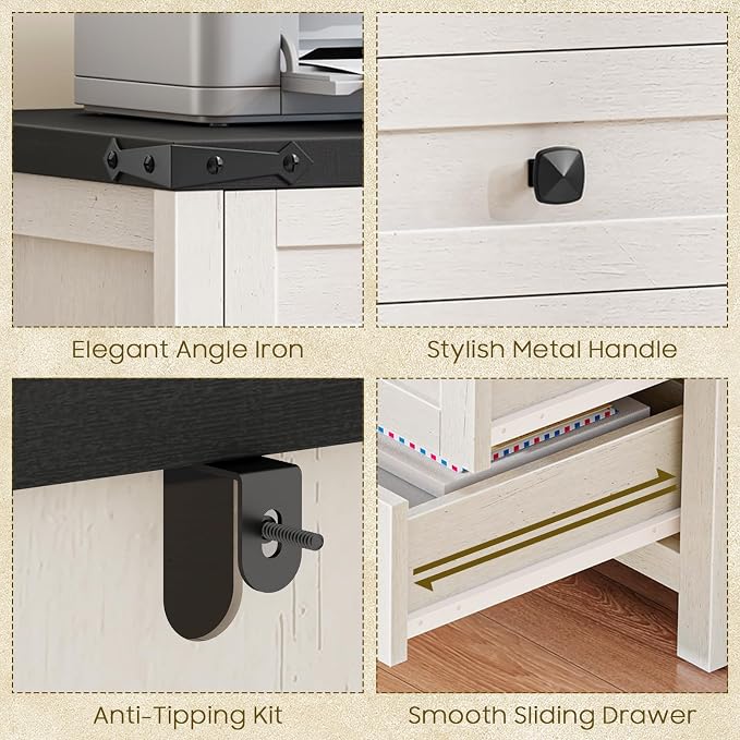 Halitaa 5 Drawer Small File Cabinet, Farmhouse Vertical Filing Cabinet | Under - Image 7