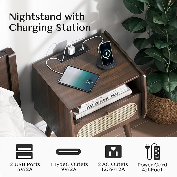 Nightstand Set of 2, Rattan Night Stands - Image 4