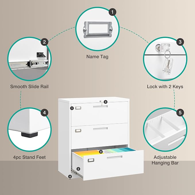 SISESOL 3 Drawer Lateral File Cabinet - Image 5
