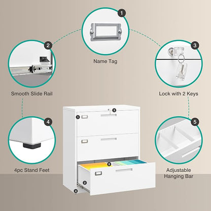 SISESOL 3 Drawer Lateral File Cabinet - Image 5