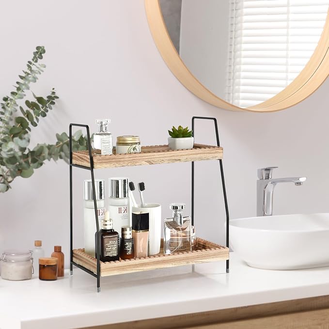 2 Tier Bathroom Countertop Organizer, Wood Bathroom Organizers and Storage - Image 2