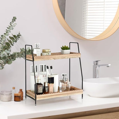 2 Tier Bathroom Countertop Organizer, Wood Bathroom Organizers and Storage - Image 2