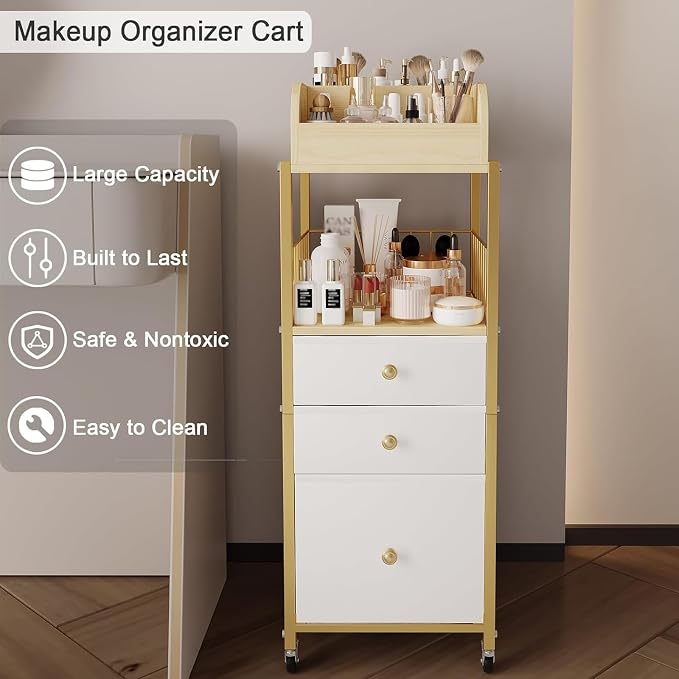 Makeup Organizer Cart with Drawers, Floor Skincare Organizers Make Up - Image 5