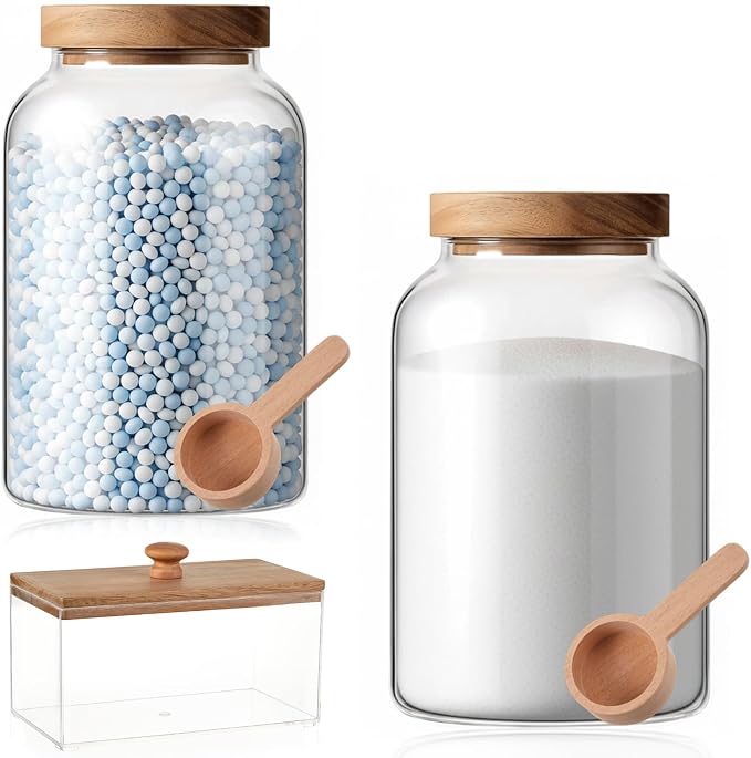 2 Half Gallon Glass Laundry Jars Set 1 Acrylic Dryer Sheet Holder Laundry Pods by Unknown