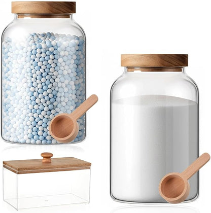 2 Half Gallon Glass Laundry Jars Set 1 Acrylic Dryer Sheet Holder Laundry Pods by Unknown