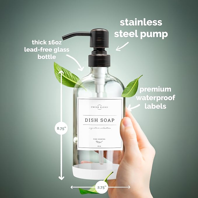 Vine Creations Clear Glass Soap Dispenser, 2 Pack Kitchen Soap Dispenser Set - Image 5