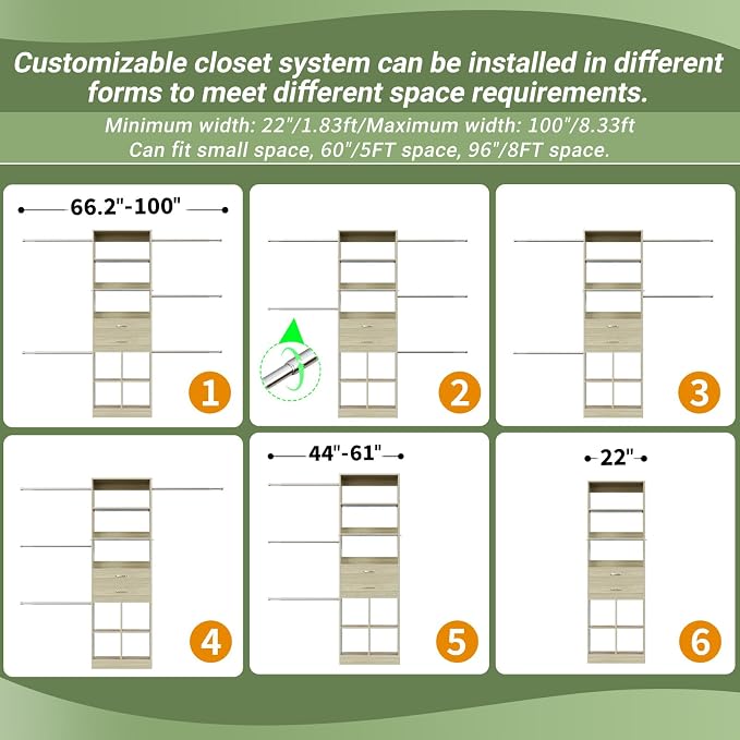 Besiost Closet System, 4-8 FT Closet Organizer Systems - Image 4
