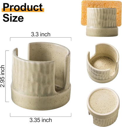 Kitchen Sponge Holder, Ceramics Sponge Dish Rack Sink Scrub Caddy - Image 3