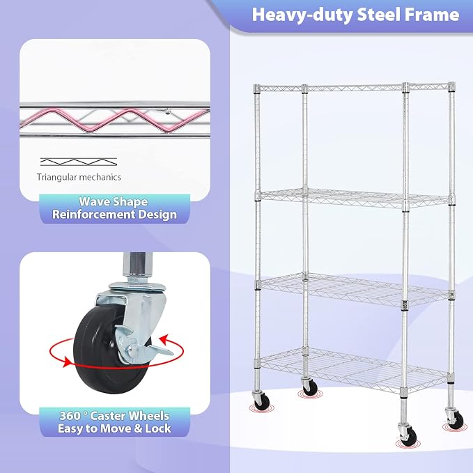 FDW 4-Tier Wire Shelving Storage Shelves Adjustable NSF Wire Shelf Heavy Duty - Image 7