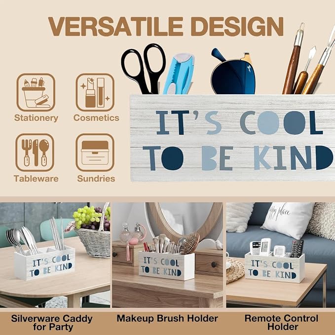 Boho Blue Pen Pencil Holder Organizer - Image 6
