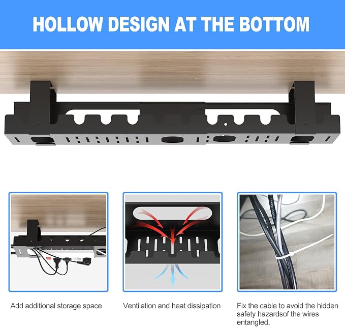 2PACKS Cable Management Under Desk Tray Adjustable Large Under Table Cord Wire - Image 4