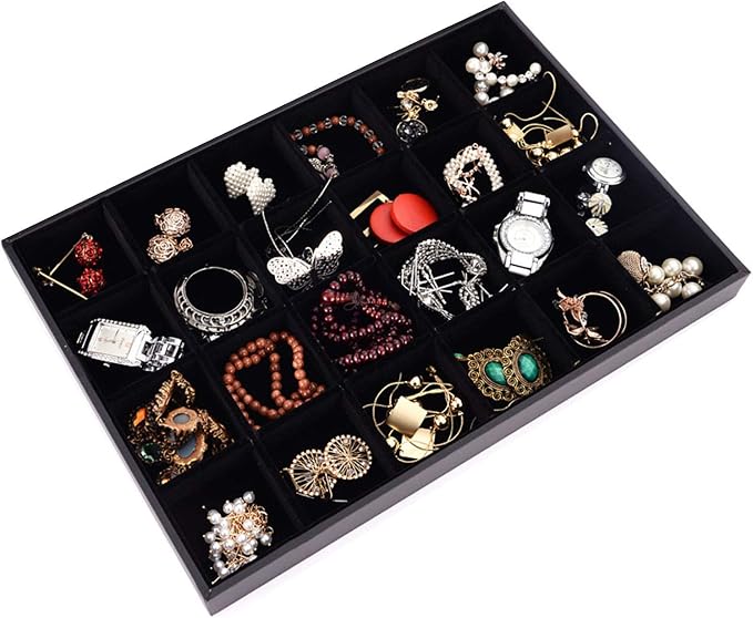 Black Velvet Stackable 24 Grid Jewelry Tray Showcase Display Organizer Holder - Image 2