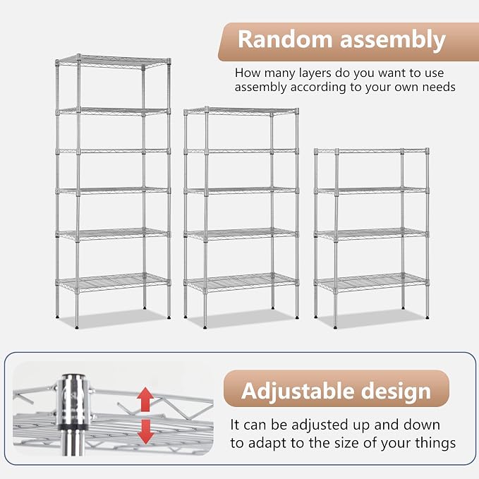 FDW 6 Tier Wire Shelving Units 23L x 13W x 59H Adjustable Metal Storage Rack - Image 7