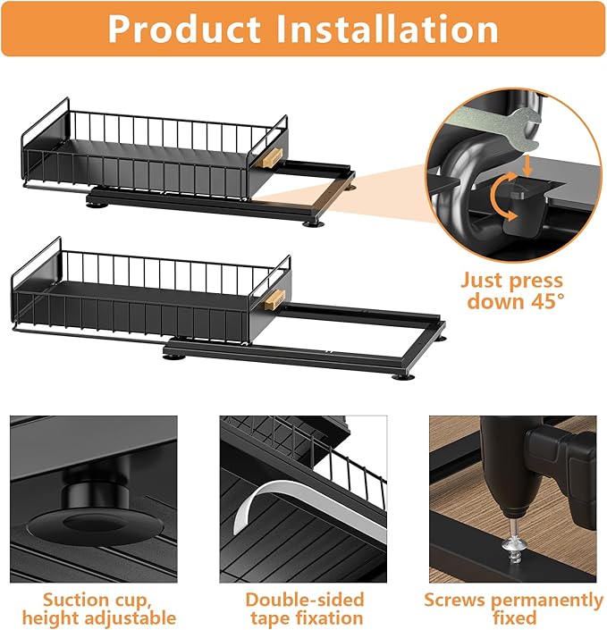 Under Sink Organizer, Single Tier Metal Pull Out Sliding Drawer Shelf - Image 4