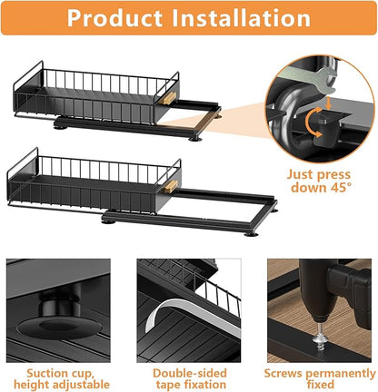 Under Sink Organizer, Single Tier Metal Pull Out Sliding Drawer Shelf - Image 4