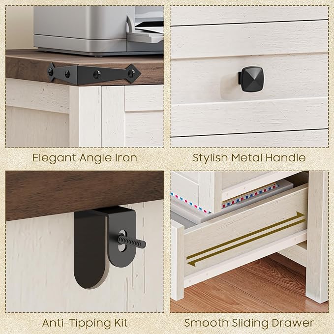 Halitaa 5 Drawer Small File Cabinet, Farmhouse Vertical Filing Cabinet | Under - Image 7